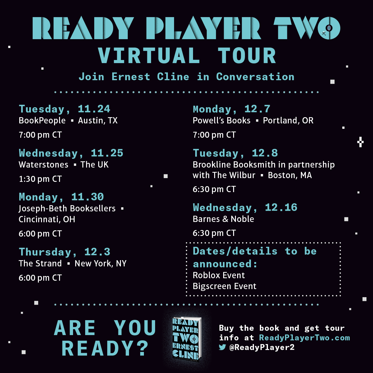READY PLAYER TWO hits shelves on 11/24! When you join Ernest Cline on his virtual <a href="/READYPLAYER2/">Ready Player Two</a> book tour, you could receive this exclusive enamel pin. Find your local store's event and pre-order your copy here: ReadyPlayerTwo.com