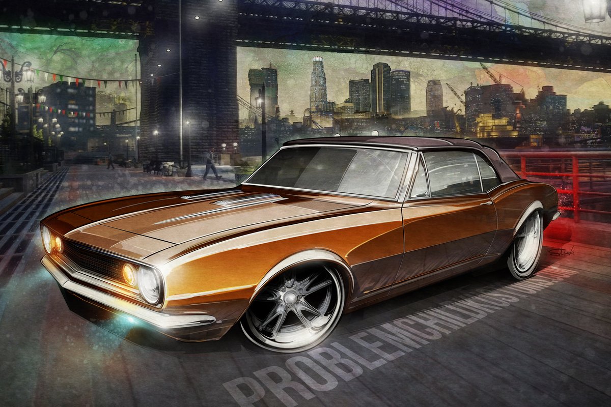 PCKStudio's tweet photo. A little drop-top on the waterfront... #illustration #conceptart #Camaro https://t.co/zQ0OpjWfrj