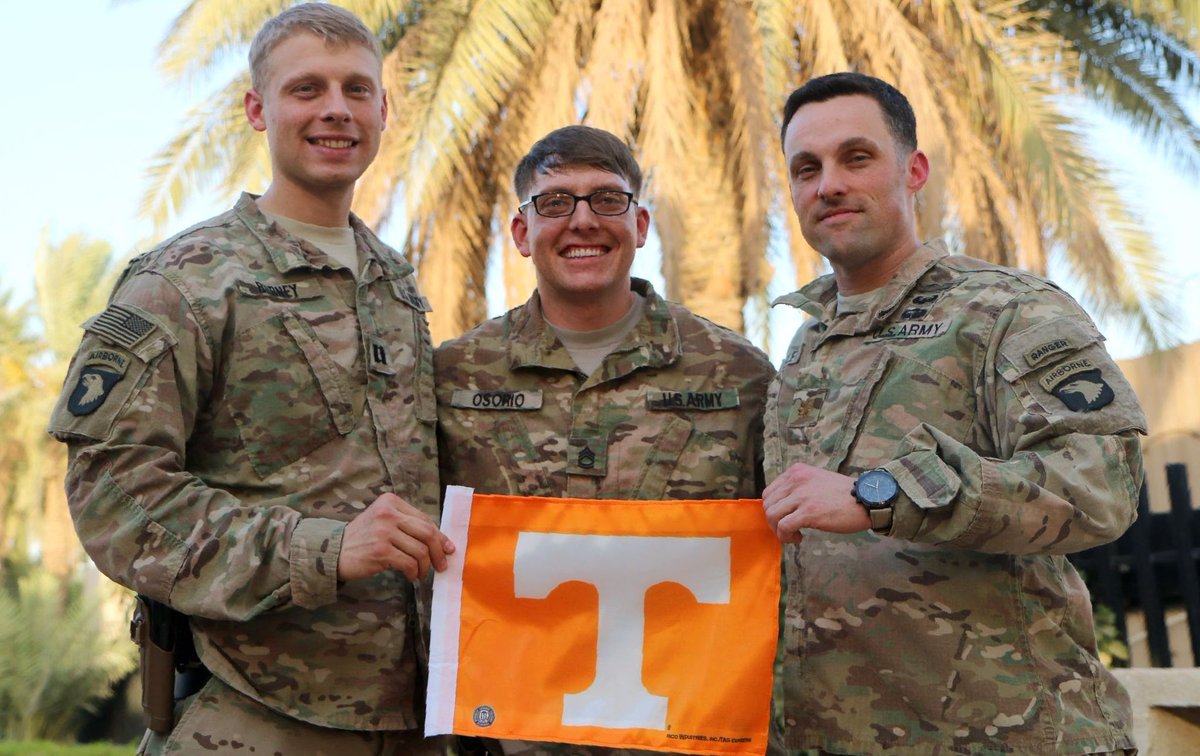 What does it mean to be a Volunteer? Just look at a veteran 🧡 🇺🇸

We're so grateful for CPT Justin Burney '08, MAJ Mike Cooley '02, and SFC Cisco Osorio '14, in Iraq in 2016, and all who served!

Thank a Vol vet this #VeteransDay by supporting <a href="/UTK_VRC/">UTK Veterans Success Center</a>:  giving.utk.edu/veterans
