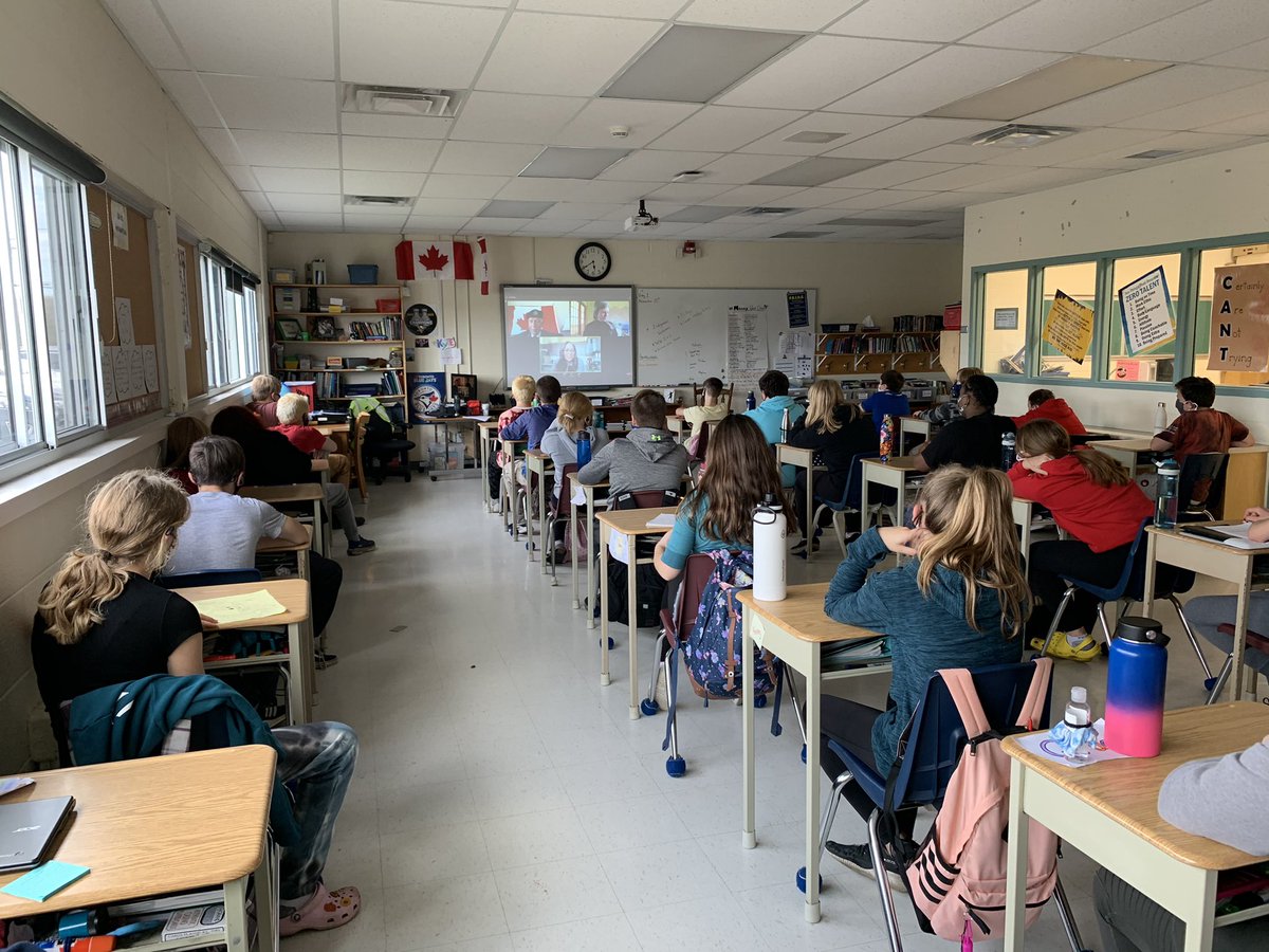 KyteMr's tweet photo. Our class was very lucky to be involved in a virtual meeting with D-Day veteran Jim Parks.  What a privilege to be able to hear him speak and hear students from across Canada (every Province and Territory!) have their questions answered. #WeRemember https://t.co/n4JAbI9TRL