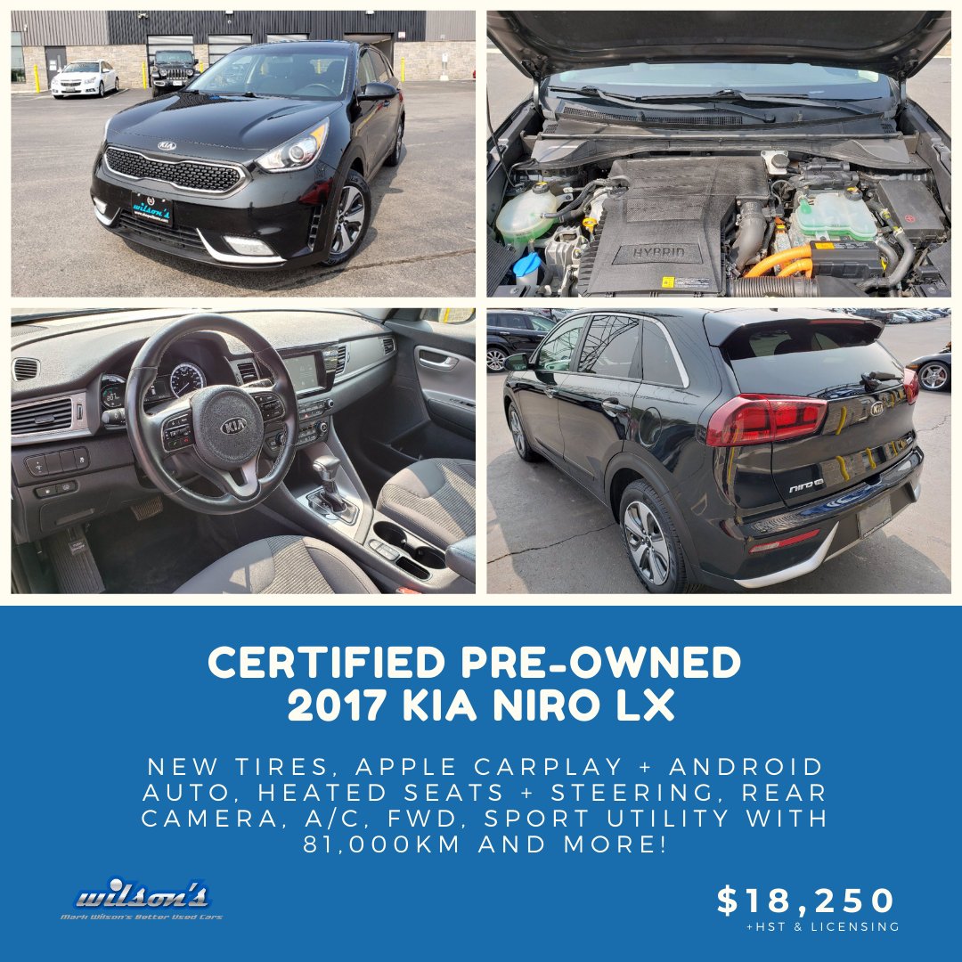 shopwilsons's tweet photo. #WickedDealWednesday Check out this Certified Pre-Owned 2017 Kia Niro LX for only $18,250 +HST &amp; Licensing - Click link to view - https://t.co/c9O5YCVOwb

#MarkWilsonsBetterUsedCars #Guelph #Cardealership #Deals #MarksMarkdown #UsedCars #Kia #KiaNiro https://t.co/5iiIehjBQq