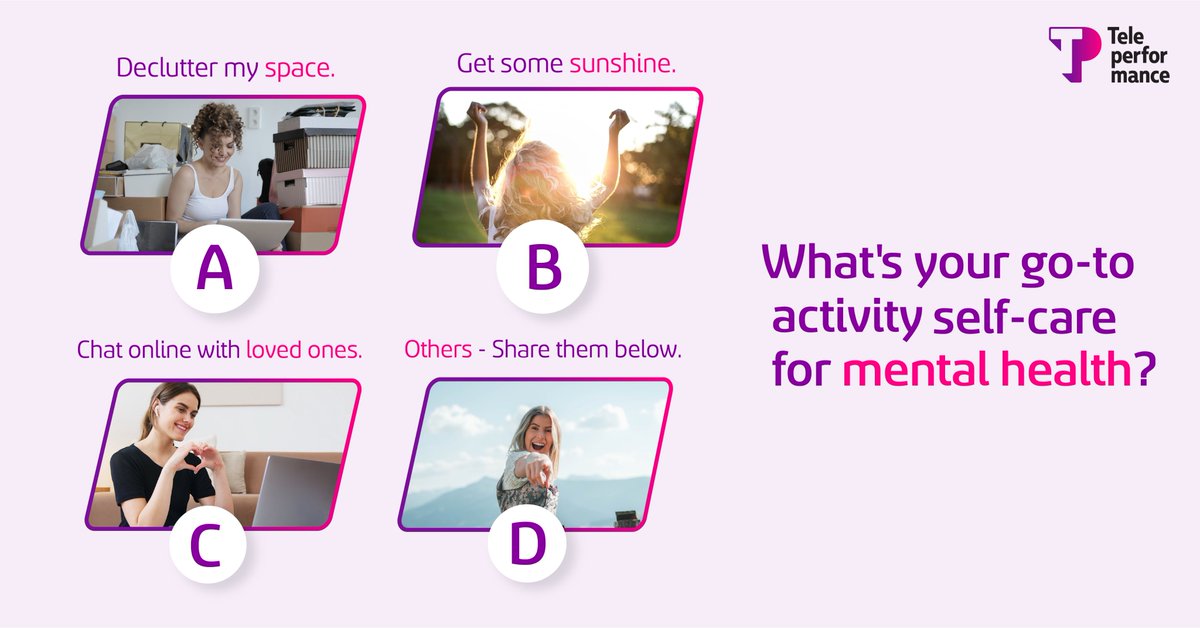wearetpintheusa's tweet photo. This pandemic can take a toll on our mental health. But there are simple things that we can do in the name of self-care for mental awareness. Which of these activities do you do in these challenging times? 

#TeleperformanceUSA https://t.co/T6AwcgCTSr