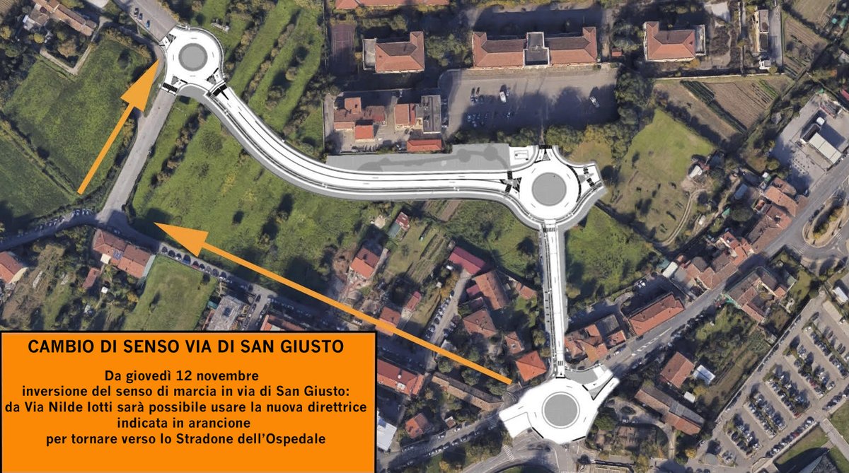Ste_Giorgetti's tweet photo. 🚗Da domani cambia il senso di marcia in via di San Giusto. Nella cartina⬇️la nuova #viabilità di accesso all'ospedale Nuovo S.Giovanni di Dio definita dopo l'apertura del primo tratto di via Nilde Iotti #lavorifatti #viabiliFI https://t.co/HFoQIrR0n2
