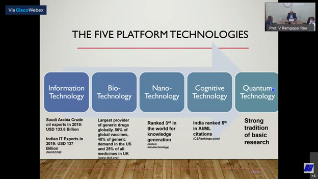 IndiaIcsi's tweet image. Prof @Ramgopal_Rao also discussed Five #PlatformTechnologies that will be the guiding force in Industry and Indian HEIs in the 21st Century, namely 
- Information Technology
- #Biotechnology
- #NanoTechnology
- #Cognitive Technology
- #Quantum Technology
#NEP2020 #STIP2020 #NEP