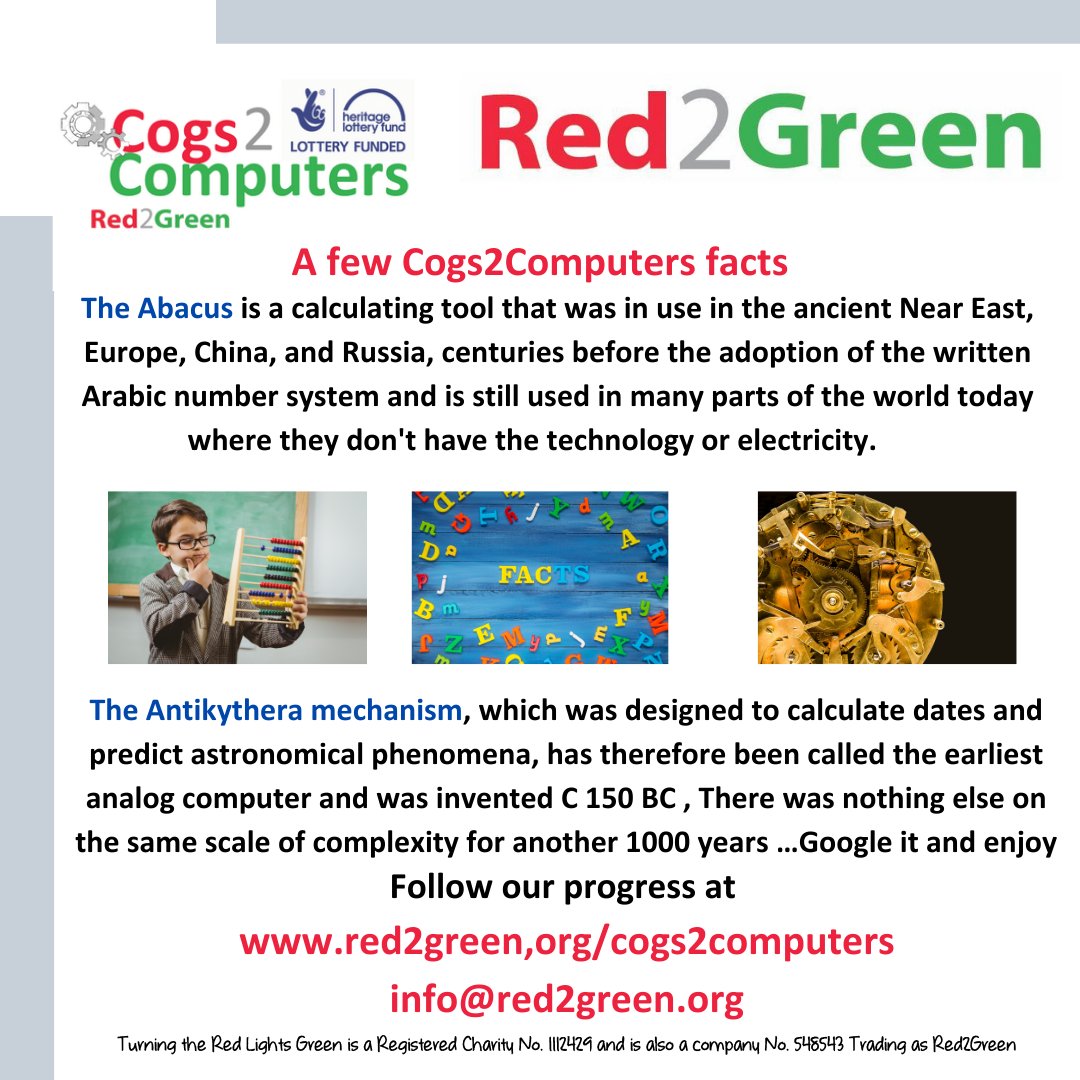 Red2GreenUK's tweet photo. Our Cogs2Computers project has been looking at the antikythera mechanism and the abacus. Ancient tools that we have replaced with current technology.
#Cogs2Computers #AbilityNotDisability #Technology #HistoryOfComputers https://t.co/MdXSRzjH3m