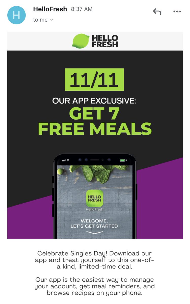 life_email's tweet photo. Oooops.... Email from HelloFresh says 7 Free Meals, check the app, when I go to the App, it says 6.  A great example of testing the end to end user experience. #EmailMarketing #marketing #ux https://t.co/QeFyxHcqKR