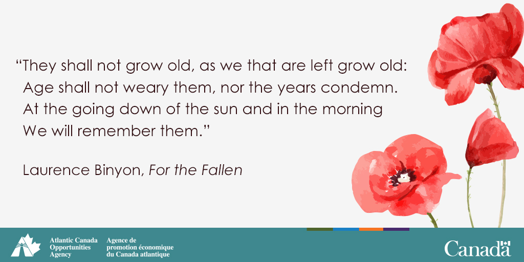 ACOACanada's tweet photo. “They shall not grow old, as we that are left grow old:
Age shall not weary them, nor the years condemn. 
At the going down of the sun and in the morning 
We will remember them.”

Laurence Binyon, For the Fallen
#CanadaRemembers https://t.co/yz83WIJ7UU
