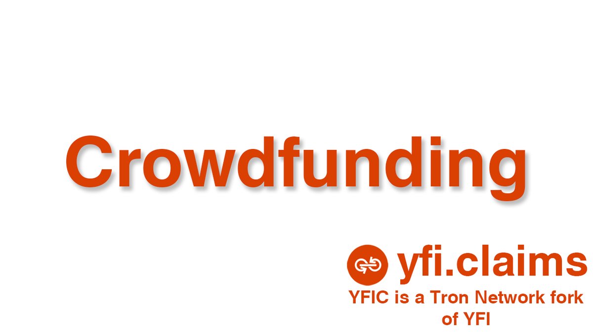 48 hours before YFIClaims presale

The total amount of this crowdfunding is 35,000 YFIC, and the crowdfunding period will be from 2020-11-13 to 2020-12-02 (UTC+8).

Crowdfunding price 20,000 TRX = 100 YFIC