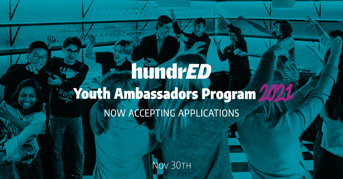 Are you between 15-20 years old &amp; passionate about education’s potential and want to work together with other students around the world to make change happen? If so apply for the HundrED Youth Ambassador Program! 🤓 
Deadline: November 30th 
Learn more: ow.ly/Y3qm50ChGX3