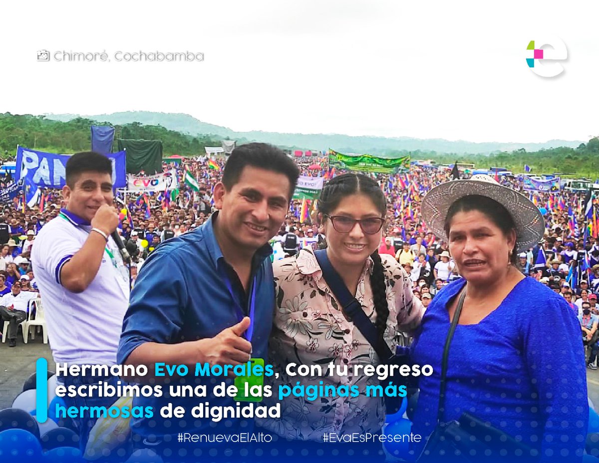MAS_ElAlto's tweet photo. La líder alteña #EvaCopa, en una masiva concentración, participa del recibimiento de @evoespueblo en Chimoré, #Cochabamba.

¡#ElAlto de pie! https://t.co/RukbePYXb2