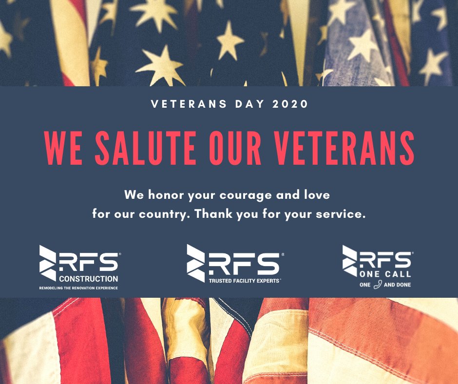 RFSrenovates's tweet photo. We are grateful to the veterans on Team RFS®, and to all of the veterans who currently serve, or have served our great nation. Thank you for your service! 🇺🇸
#veteransday2020 #veteransday #veteranled #veteranleadership #RFS #RegionsFacilityServices #TrustedFacilityExperts https://t.co/XYjLCAQAmi