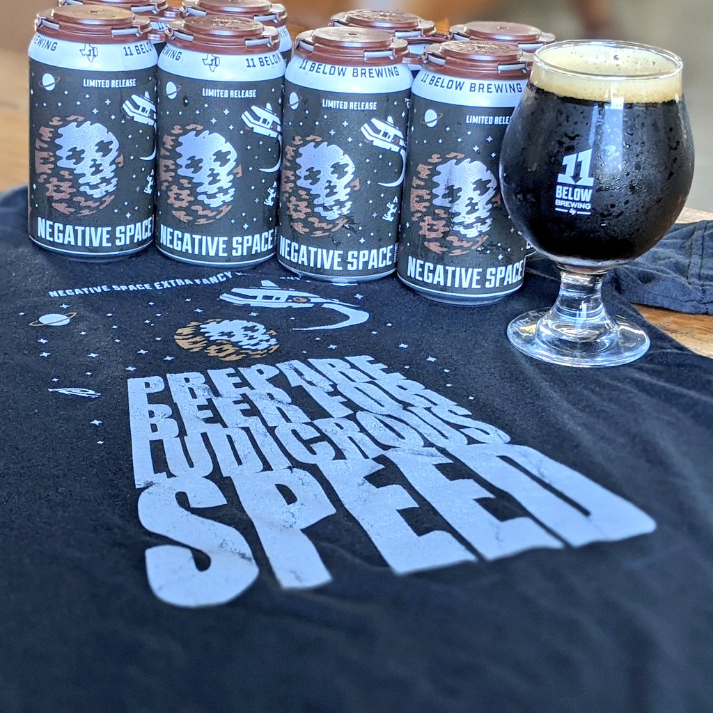 11BelowBrewing's tweet photo. Happy 11/11 and the annual release of Negative Space! Starting at 11AM, the drive thru will open for to-go 4 packs and fancy t-shirts. The taproom opens at 5PM with @WokkerHTX til 9PM. Draft variants will release 11/12 and 11/13 with canned variants on 11/14. 💀🪐🔥 https://t.co/WXc98ZKnd0