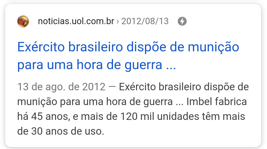 Agosto de 2012: Exército brasileiro possui munição para uma hora de guerra