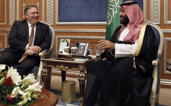 Reminder, here was Pompeo laughing it up with MBS, when he was supposedly grilling him on Khashoggi murder. Pompeo has always been corrupt.