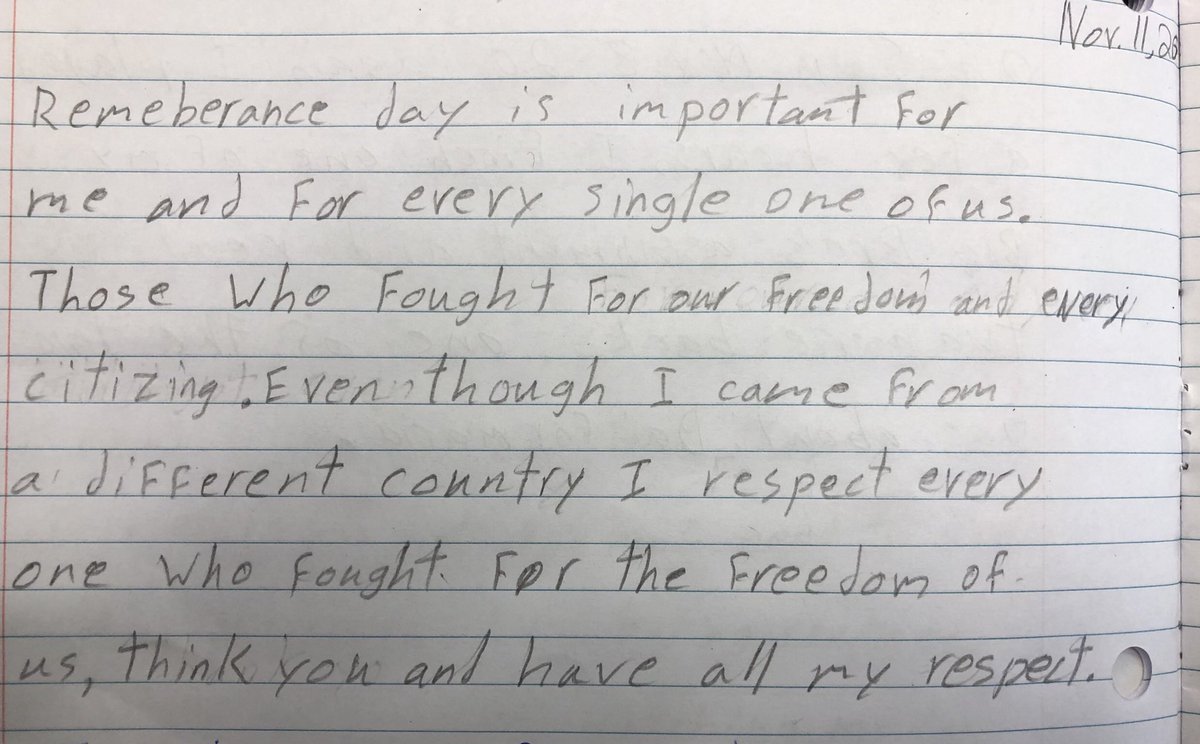 Today’s writing to remember in ELD B . #OCDSB #lestweforget