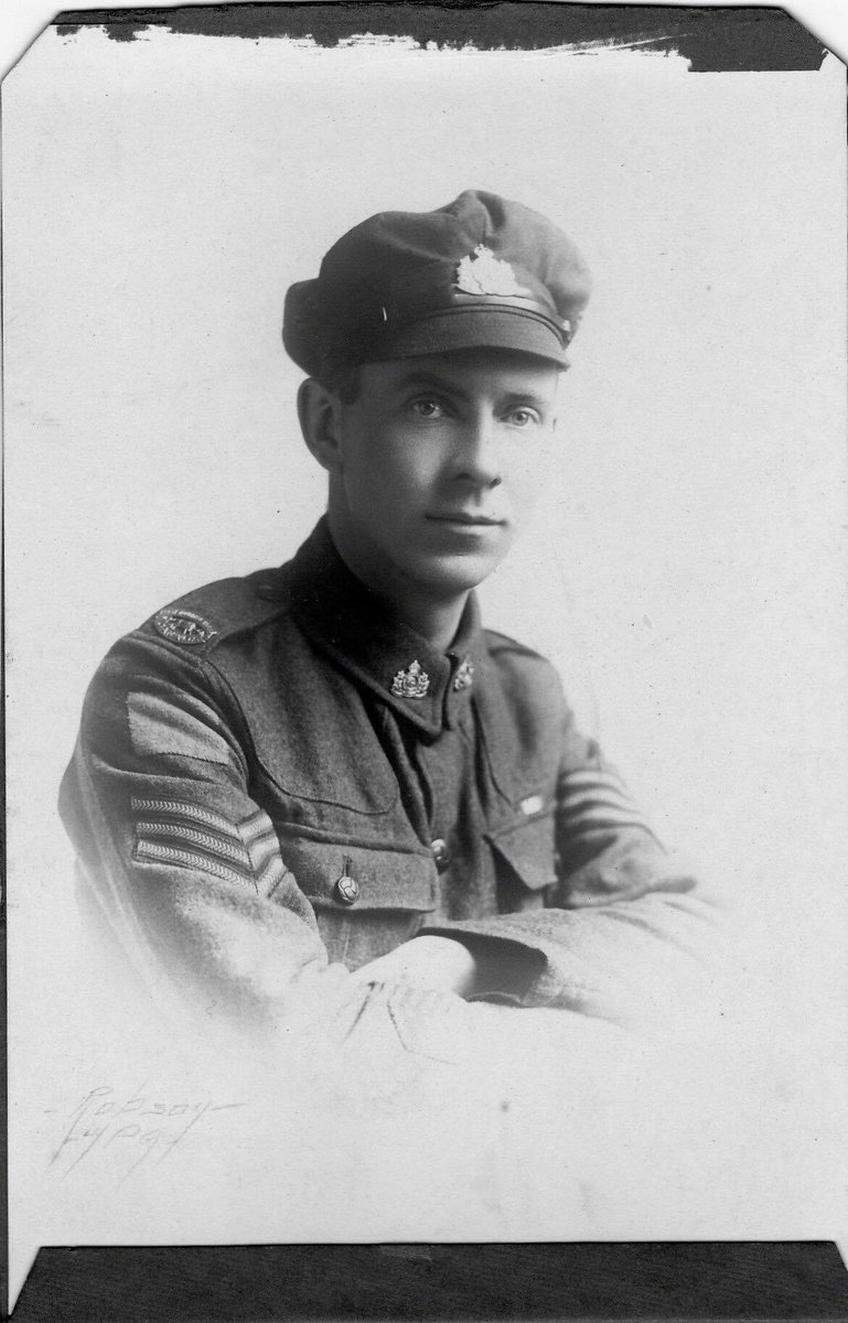 duncTO's tweet photo. #CanadaRemembers my Grandfather Sgt. H.H. Ross 1st Canadian Mounted Rifles. He was at #ypres #thesomme and #vimy in #WW1 and he served Canada again in #WW2 Thanks Rusty, you served with honour and pride. #LestWeForget https://t.co/79IBb7WUSt