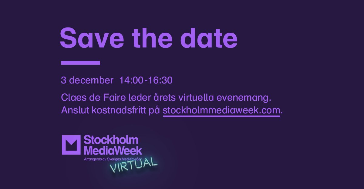 I år tar du del av StockholmMediaWeek digitalt! Anslut kostnadsfritt på: stockholmmediaweek.com 👋