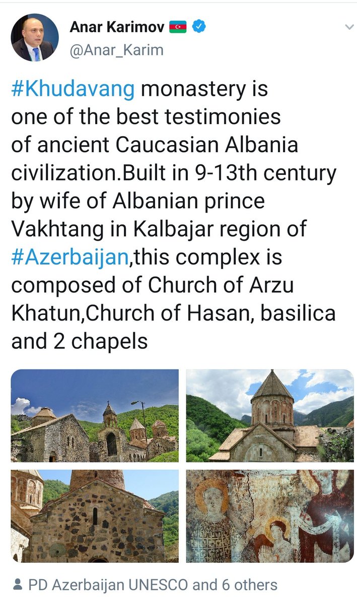 TMkrtchyan's tweet photo. When an acting Minister of Culture of #Azerbaijan is explicitly promoting cultural #genocide against this medieval beauty of #Armenia/n #Christian architectural mastepiece- #Dadivanq. Denial of everything Armenian is a state policy in this country. #StopAzerbaijaniAggression https://t.co/eVRLqlvlrb