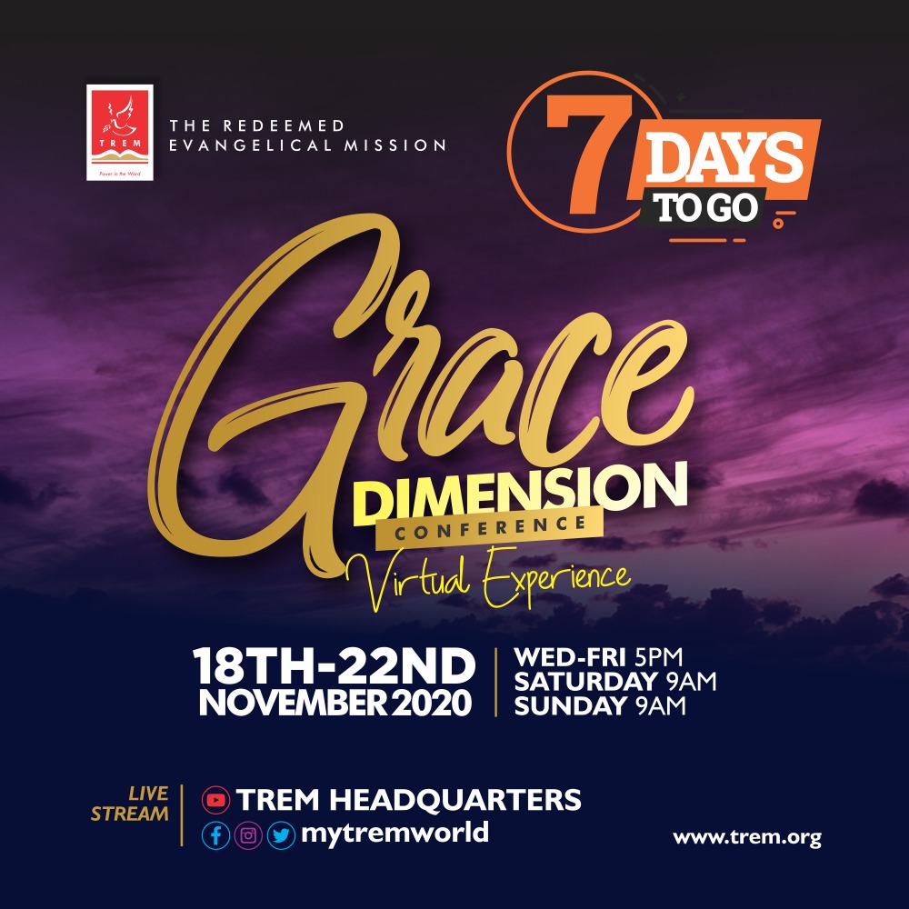 tremhqt's tweet photo. #Countdown7Days — God cannot be boxed. He is God all by Himself! Brace up for Grace Dimension Conference!
From 18th - 22nd November, 2020 | #TREM #GraceDimension https://t.co/2JSEcpvEkw