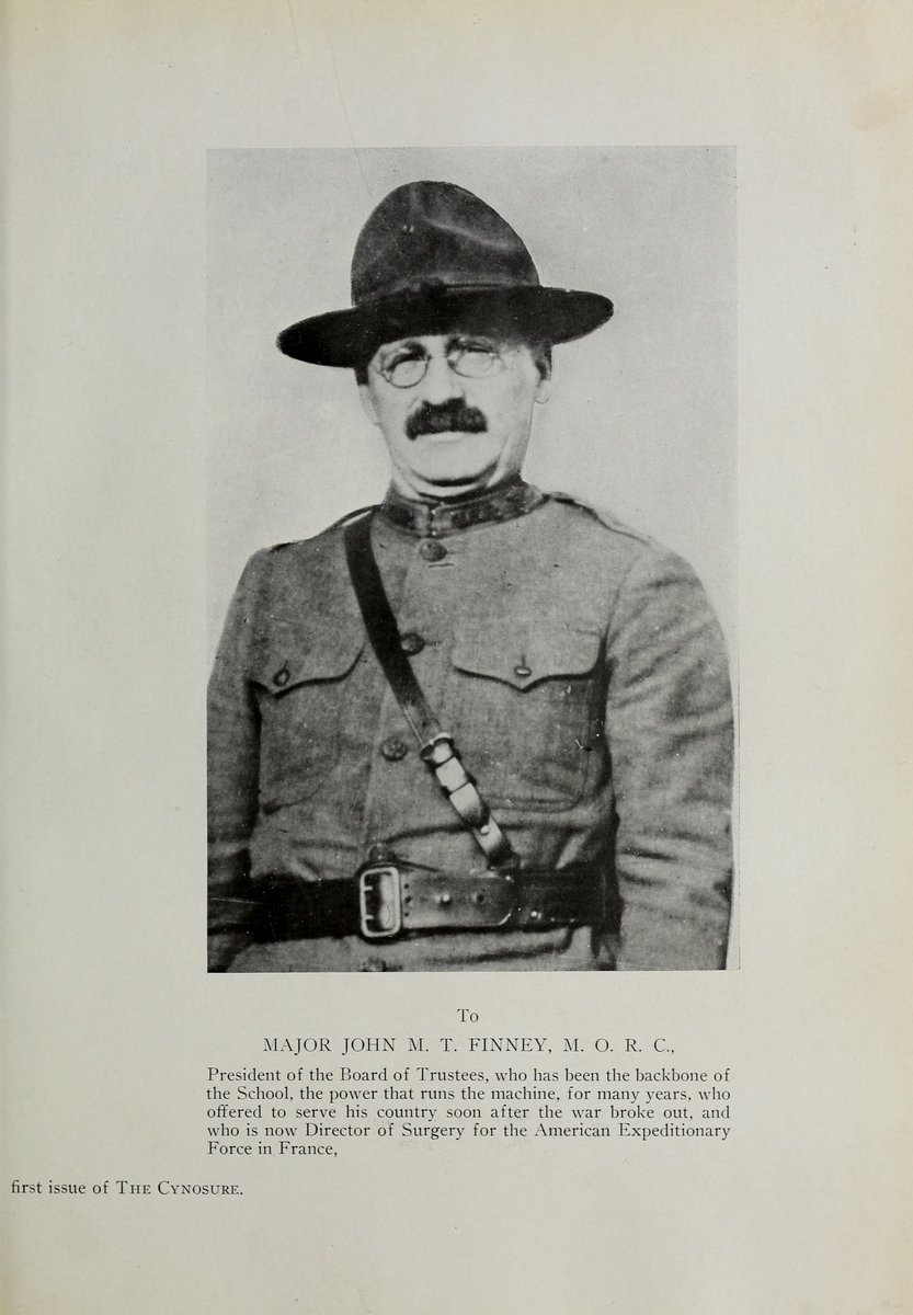 GilmanArchives's tweet photo. President of Gilman's Board from 1912-1942, John M. T. Finney earned the rank of Brigadier General in the Medical Corps of the United States Army during WWI. Finney became the American Expeditionary Forces' chief consultant in surgery. The 1918 Cynosure was dedicated in his honor https://t.co/aF1rdOVYjw