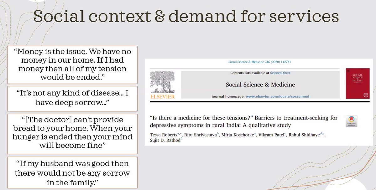  @TessNRoberts: Reason for low demand for mental health service should not be reduced as just "stigma", or lack of awareness. Qualitative study shed light on their thoughts - individuals living in poverty do not think MH services can address their hardship  @kcsamh