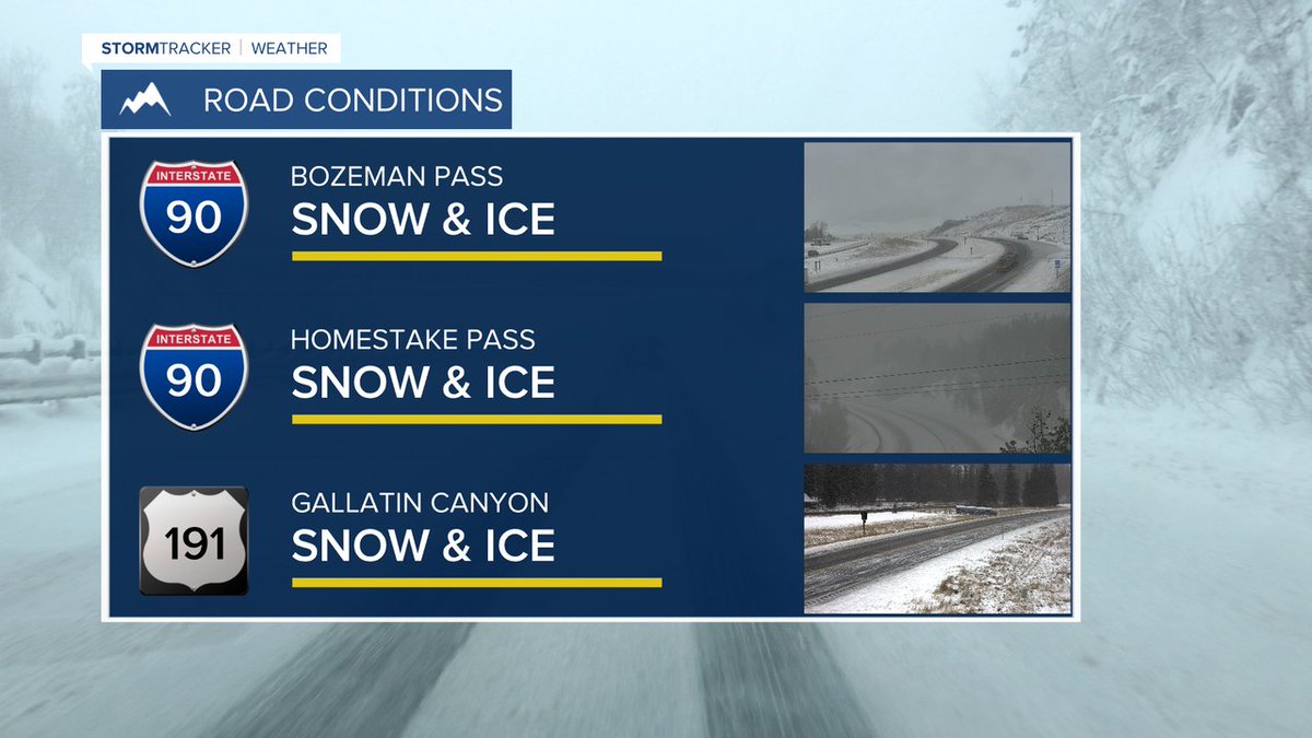 mtweathermatt's tweet photo. Light snow is falling in southwest Montana this morning. The heaviest snow is falling on Homestake Pass but slick conditions have been reported on Bozeman Pass and down the Gallatin Canyon. Snow amounts are expected to be to 2"-5" on passes with the heaviest snow in the morning. https://t.co/4LopQSuhGM