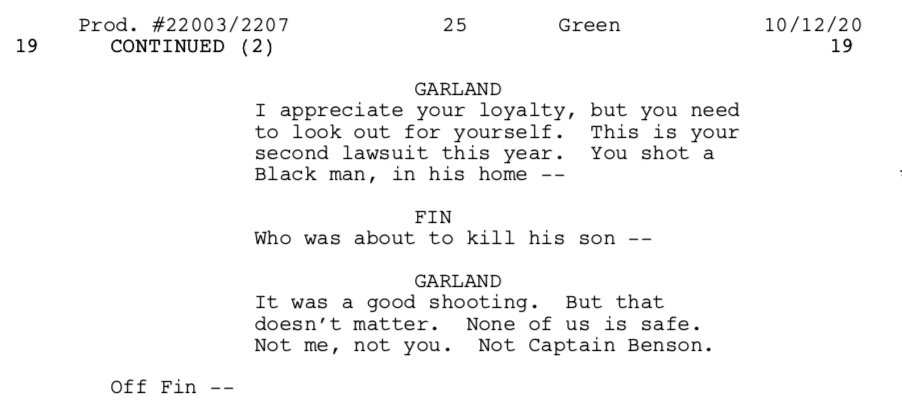 SVUWritersRoom's tweet photo. In #SVU22 no one is safe...

#SVU advanced #GuardiansAndGladiators #ScriptSpoiler. See what happens live, Tomorrow @ 9/8c only on @nbc https://t.co/6NWA3mBpq5
