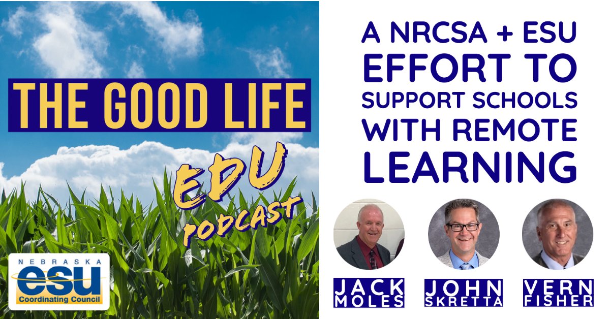 ESUCC's tweet photo. This week on #TheGoodLifeEDU, @jacmol18 @jskretta &amp; @fisher_vern share exciting news about the work that @NRCSA1980 &amp; #ESUCC are doing to create a comprehensive #remotelearning support for schools! 

Listen &amp; Subscribe https://t.co/JWwoBWKp7m

#LeadLearnSupport #InspirESU #NDE_PS https://t.co/lz96ssiiLc