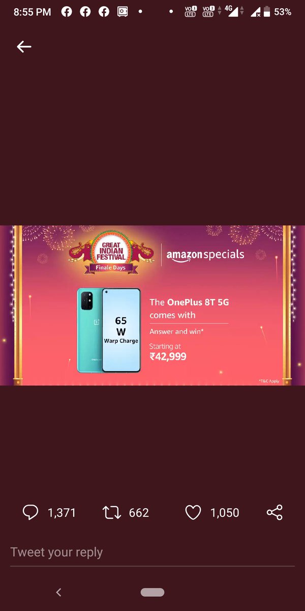 ignite0123's tweet photo. @amazonIN @amazonIN  #AmazonFinaleDays #AmazonSpecials #OnePlus8T5G https://t.co/FCicPyuhip