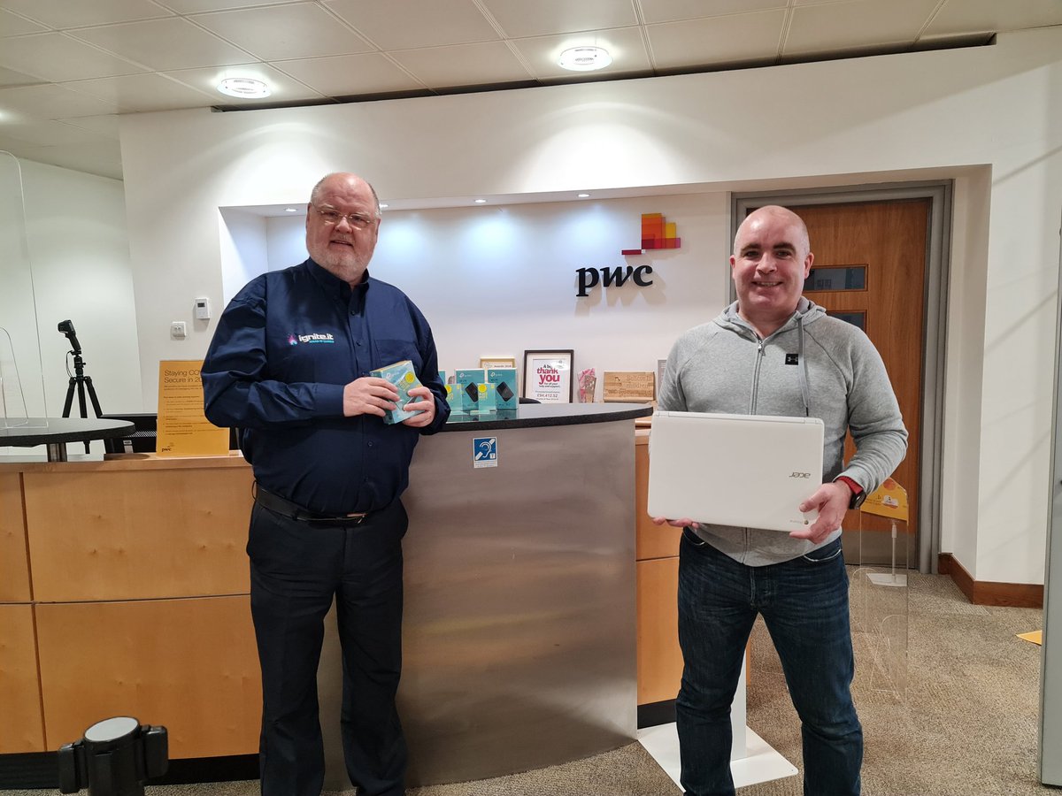 We at <a href="/PwC/">PwC</a> Belfast to collect laptops to be prepared for distribution to our training programme for vulnerable young people. SIM cards supplied by @we_aredigital and mifi devices sponsored by Belfast City Council <a href="/belfastcc/">Belfast City Council</a>