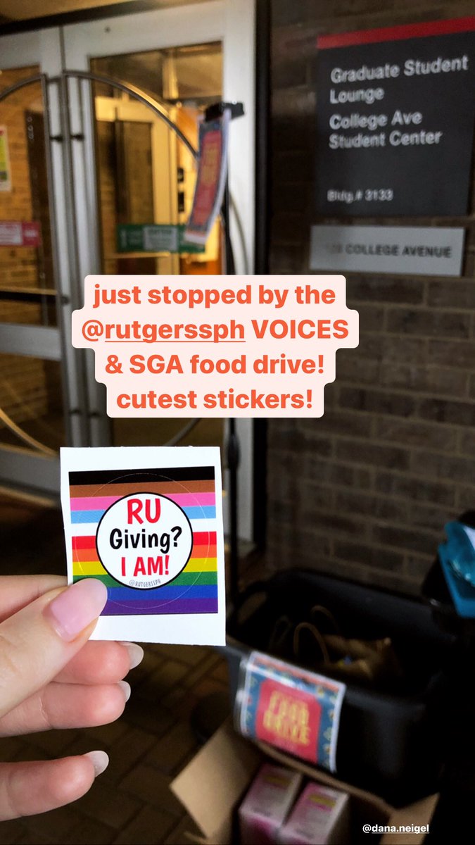 LauraJeanBruce's tweet photo. Just stopped by the @RutgersSPH VOICES &amp; SGA #fooddrive benefitting the RU Food Pantry! @dananeigel designed the cutest stickers. Thanks to everyone who has donated so far! 😊 #RutgersSPHvoices #publichealth https://t.co/jfhja2H4Gi
