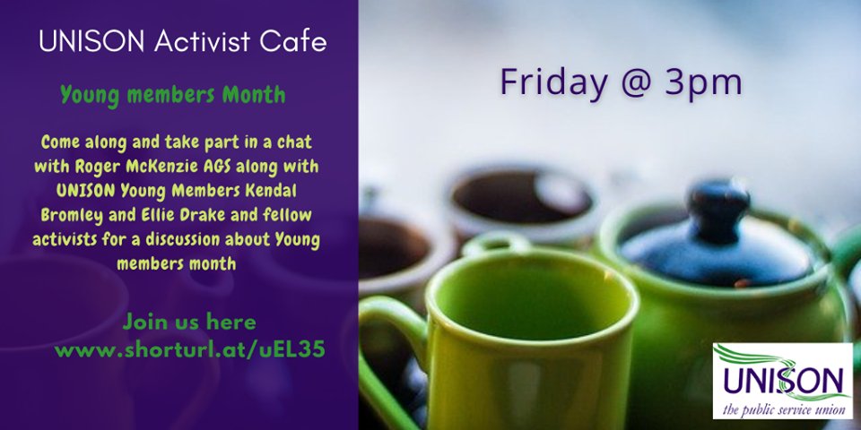 monicahirst's tweet photo. 📌Friday at 3pm is UNISON's Activist Café. This week we are excited to to be joined by our young members. ☕️
Why not pop in and join Roger McKenzie AGS and all for some lively chat. 
click the link below  
https://t.co/M92nF6MMVB https://t.co/L2x3SDHdVY