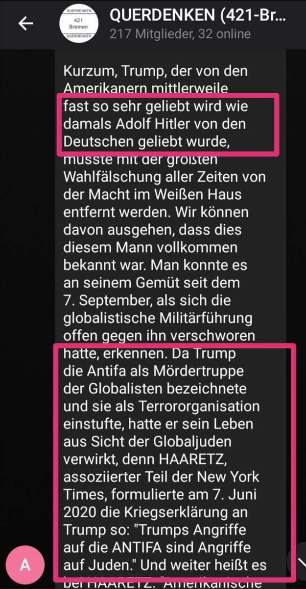 afdwatchbremen's tweet photo. Hitler-Verehrung und antisemitische Volksverhetzung bei "#Querdenken 421". Die folgenden Äußerungen auf dem offiziellen Bremer "Querdenken"-Kanal, legitimieren die AdministratorInnen mit dem Kommentar "Jeder darf seine Gedanken teilen. Das ist Querdenken". #bremen #antifa #noafd https://t.co/QVexVKWUPb