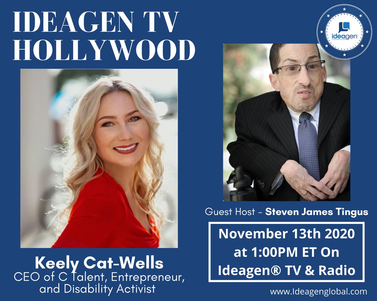 IdeagenGlobal's tweet photo. This Friday tune in for another episode of Ideagen Hollywood! Starting Keely Cat-Wells, once denied an acting role because of her disability, now runs a full-service talent agency representing disabled actors. Her goal is to make the entertainment industry more accessible.#talent https://t.co/WRcP67WNU4