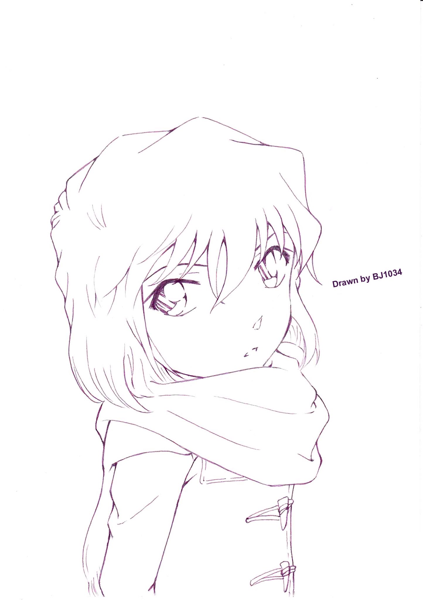 Bj1034 色鉛筆でコナンイラスト描いてます 線画を晒すと誰かが色を塗ってくれるかもしれない またほとんど何も見ずに描いてみたら思った以上にかわいい感じに描けたので もし塗ってくださる場合はidリンクでお願いします 名探偵コナン 色鉛筆