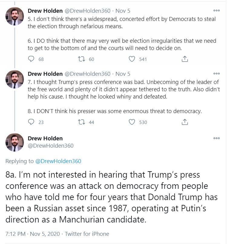 Finally, those saying Trump is undermining democracy should keep in mind that Hillary Clinton, many of the Dems, and the media undermined our democracy back in 2016 with their hoax (and for the four years since) https://twitter.com/DrewHolden360/status/1313637363604652034?s=20