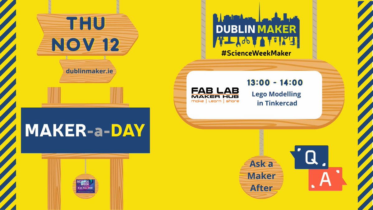 DublinMaker's tweet photo. Join Stuart Lawn from @fablabmh who is our #Maker-a-Day tomorrow at 1PM. He will be showing us us how to model your #LEGO creations in 
@tinkercad. #ScienceWeekMaker #ScienceWeek
👉 Live-streamed: https://t.co/aZE75yBAdf https://t.co/uhWHknMzdr