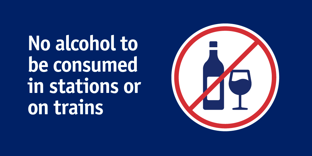 ScotRail's tweet photo. 🚫 Alcohol is banned on all trains and at every station. Face coverings remain mandatory for all who are able to wear them, and should only be removed briefly if you absolutely have to eat or drink. https://t.co/xtsDGjm04I