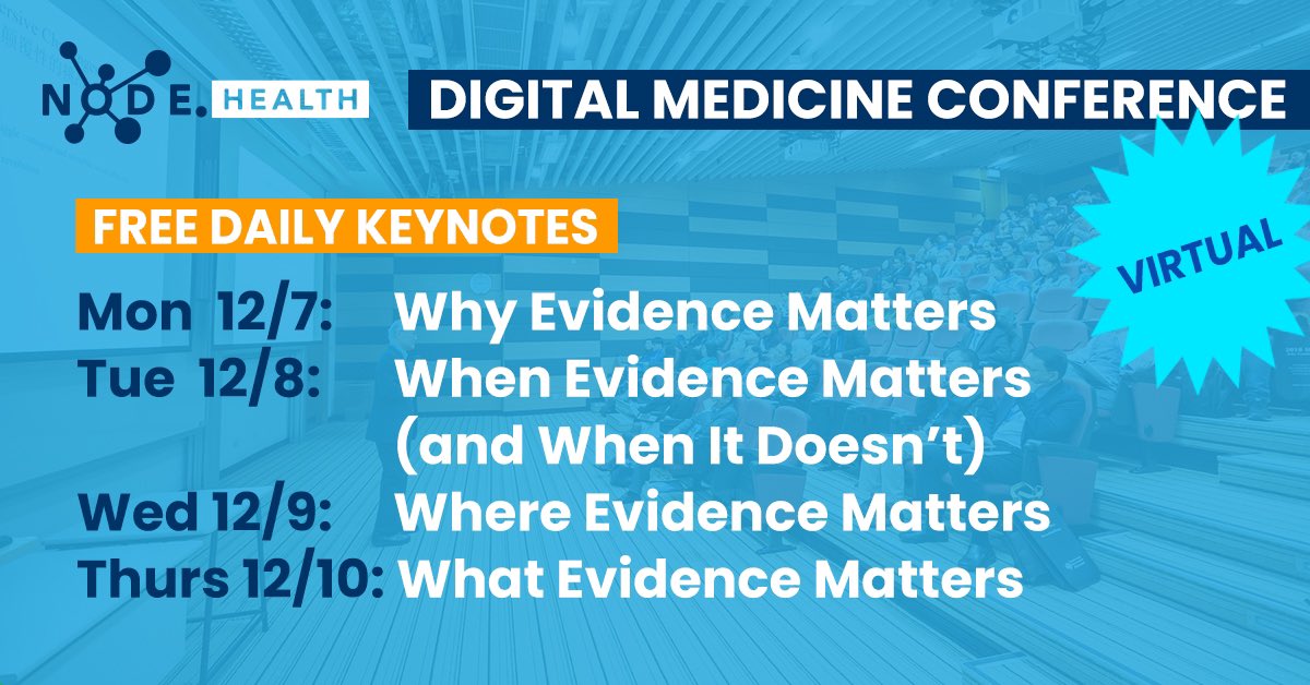 nodehealthorg's tweet photo. #PromoWednesday The theme for our 2020 #NODEHealthDMC is “#EvidenceMatters.” We will take a deep dive anchored by 4 #FREE #keynote addresses that’ll examine the complexities of #evidence &amp; its place in a #digitalhealth landscape. Join us https://t.co/olJtTHizBg #MedTwitter https://t.co/ApmcKCWiDB