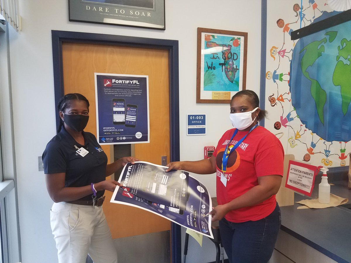 SafeSchoolsMCPS's tweet photo. Thanks you Tracy Sampson, Department of Safe Schools Regional Representative for the visit and the additional FortifyFL (Suspicious Activity Reporting APP) posters on our campuses!  

#WeAreMCPS
#FORTIFYFL
#CelebrateMCPS https://t.co/T0t8hTgeVh