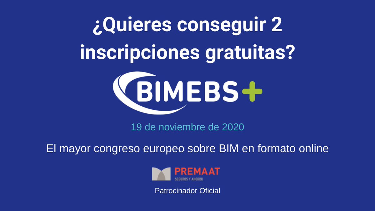 PREMAAT's tweet photo. ¡SORTEO de 2 inscripciones gratuitas para BIMEBS!
Sorteamos 2 inscripciones para el congreso del 19 de noviembre que patrocinamos.
¿Qué tienes que hacer?
- Seguir a @PREMAAT
- Hacer RT
Consulta las bases legales aquí https://t.co/BuTdmHXP9z
¡También puedes participar en Facebook! https://t.co/5GSzy7GjU6