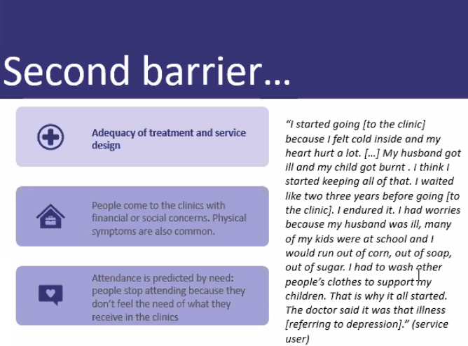 Symptoms, but not the causes of mental illness was dealt with. This fed into the vicious cycle - poor experience with mh service --> discontinue of care.