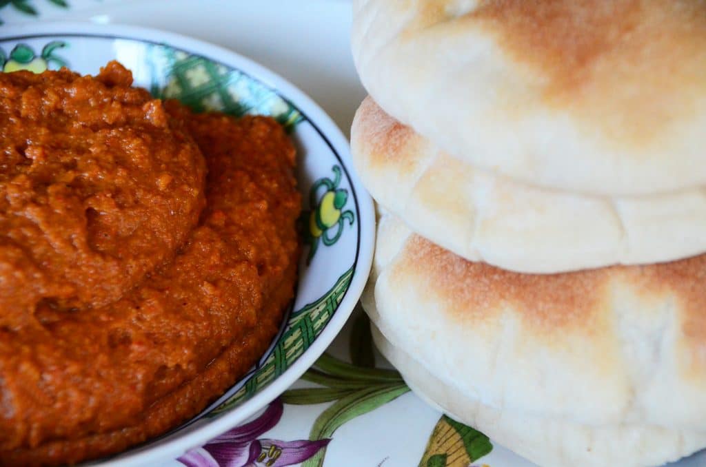 MaureenAbood's tweet photo. Muhammara: roasted red bell pepper dip. Flavors shine with toasted walnuts, bit of breadcrumbs, pomegranate molasses, lemon, garlic. A holiday favorite but also: anytime, we love it so! Recipe at https://t.co/fNAUwkbHXA, Ingredients, https://t.co/fhdLaR7zXS! https://t.co/du9YCjgQC5