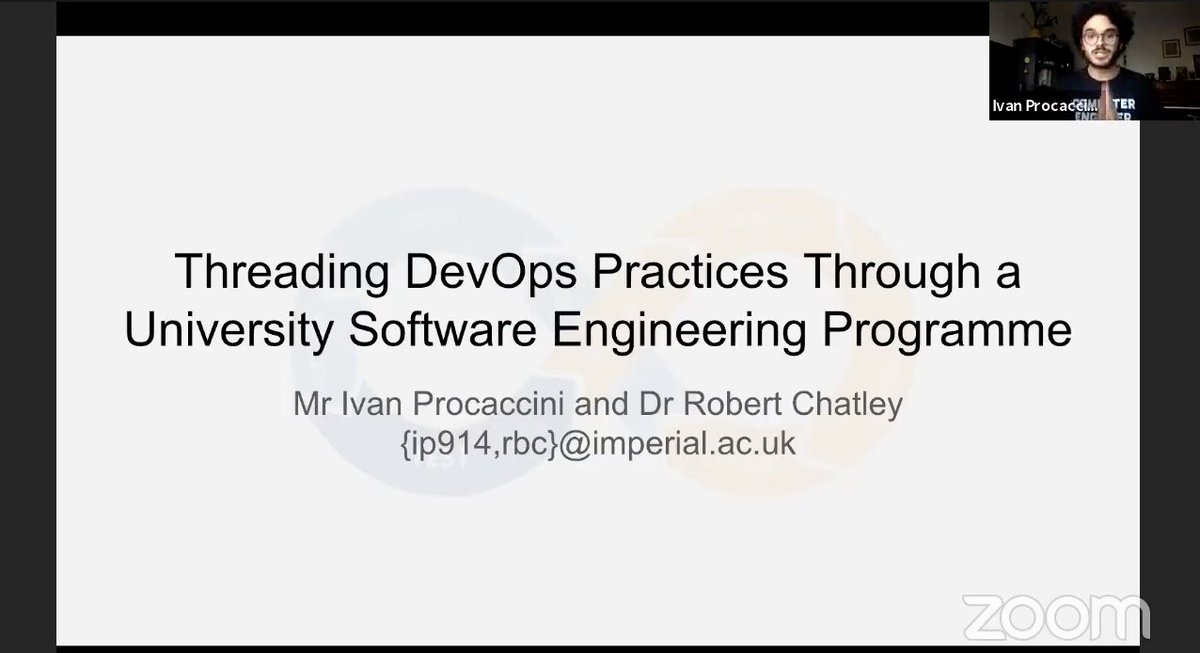 CSEETconf's tweet image. Ivan Procaccini presents &quot;Threading DevOps Practices Through a University Software Engineering Programme&quot; #cseet2020 #teachingprogramming #devops
