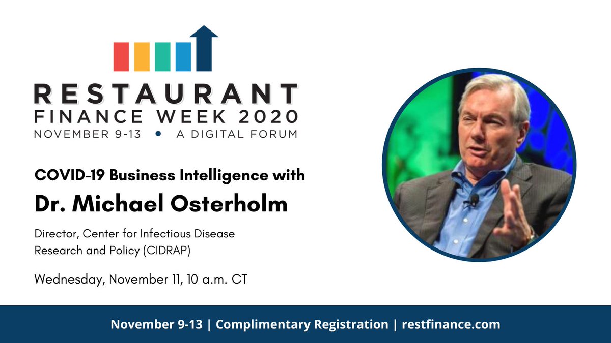 RestFinance's tweet photo. Dr. @mtosterholm, Director of @CIDRAP, is about to start his keynote speech for #restaurantfinanceweek. https://t.co/E1Ez0g6QkW
@FranTimes https://t.co/Fkq6XcyjOh