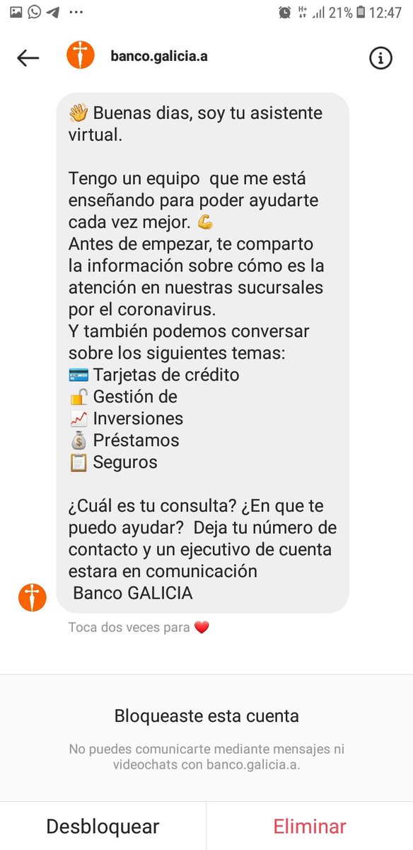 LindaCastilloOk's tweet photo. @BancoGalicia por favor traten de chequear este perfil y denunciar! Me envio este mensaje a mi cuenta de instagram https://t.co/52XYr1wxvn