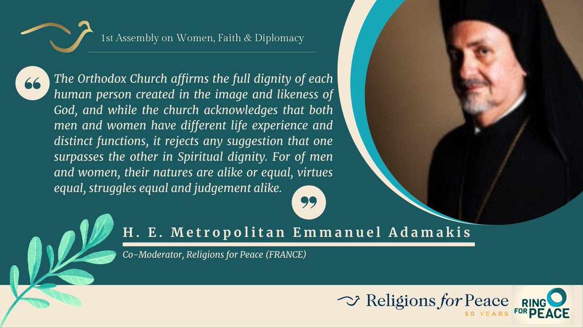 The Orthodox Church affirms the full dignity of every human being created in the image & likeness of God, and rejects any suggestion that btn Man & Woman, one surpasses the other in Spiritual dignity. 7/9  @ocaorg  @UN @UN_Women #WomenFaithDiplomacy  #FaithInspiresPeace  #RfPYouth