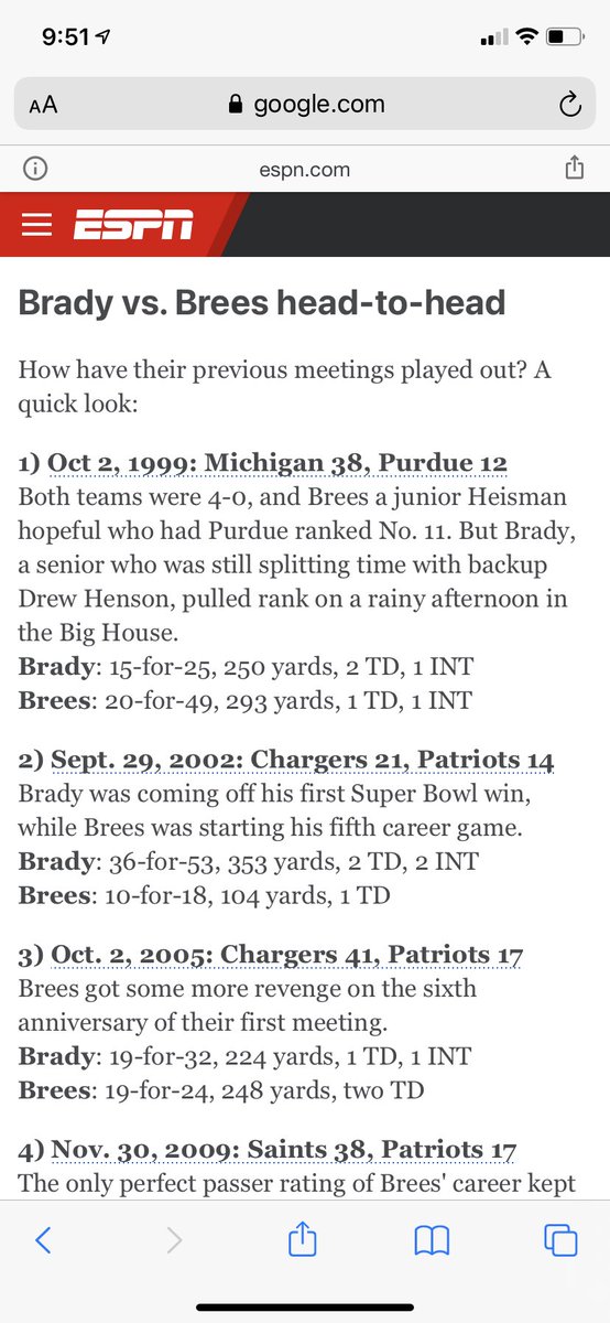 gabbyfont's tweet photo. @MichaelBea4 @mspears96 @NOLA_SNKRS @Saints I’m sorry, Mike. But it appears you are wrong (-: this article was written Sept 11, 2020 before their two games this season. They were tied 3-3 going into this season. Drew Brees now has a two game advantage over Tom Brady. https://t.co/bBhtSTg7m0