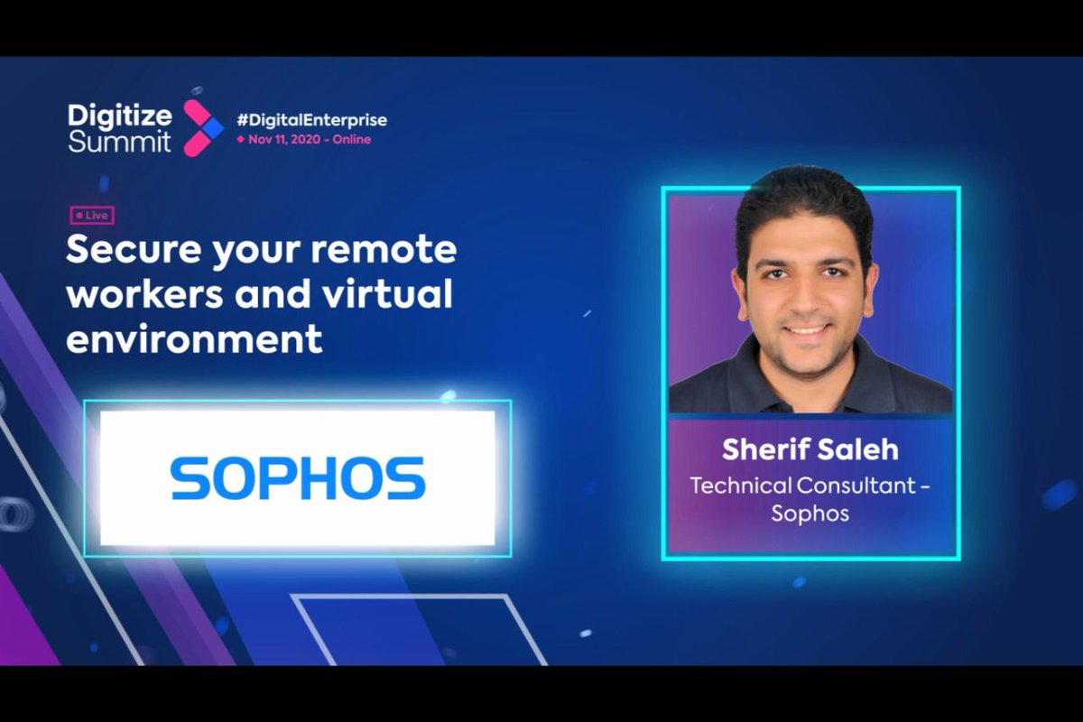 DigitizeSummit's tweet image. ⚡⚡ Sherif Saleh from Sophos Session ⚡⚡

Topic: &quot;Secure your remote workers and virtual environment&quot;
Speaker: Sherif Saleh, Technical Consultant - Sophos

Watch now: buff.ly/32yg43k

#DS2020 #digitizesummit #digitalenterprise