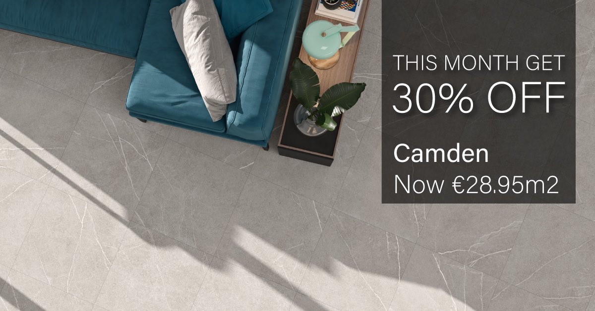 Camden is one of our most popular tiles. The look of real stone with rectified edges an an R10 antislip rating. Get it this month with 30% off!                                                       🛒 Instore &amp; online here: halotiles.ie/products/camde…